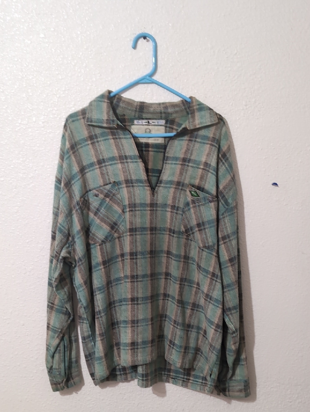 Quiksilver Plaid Button-Up Shirt in Teal and Tan